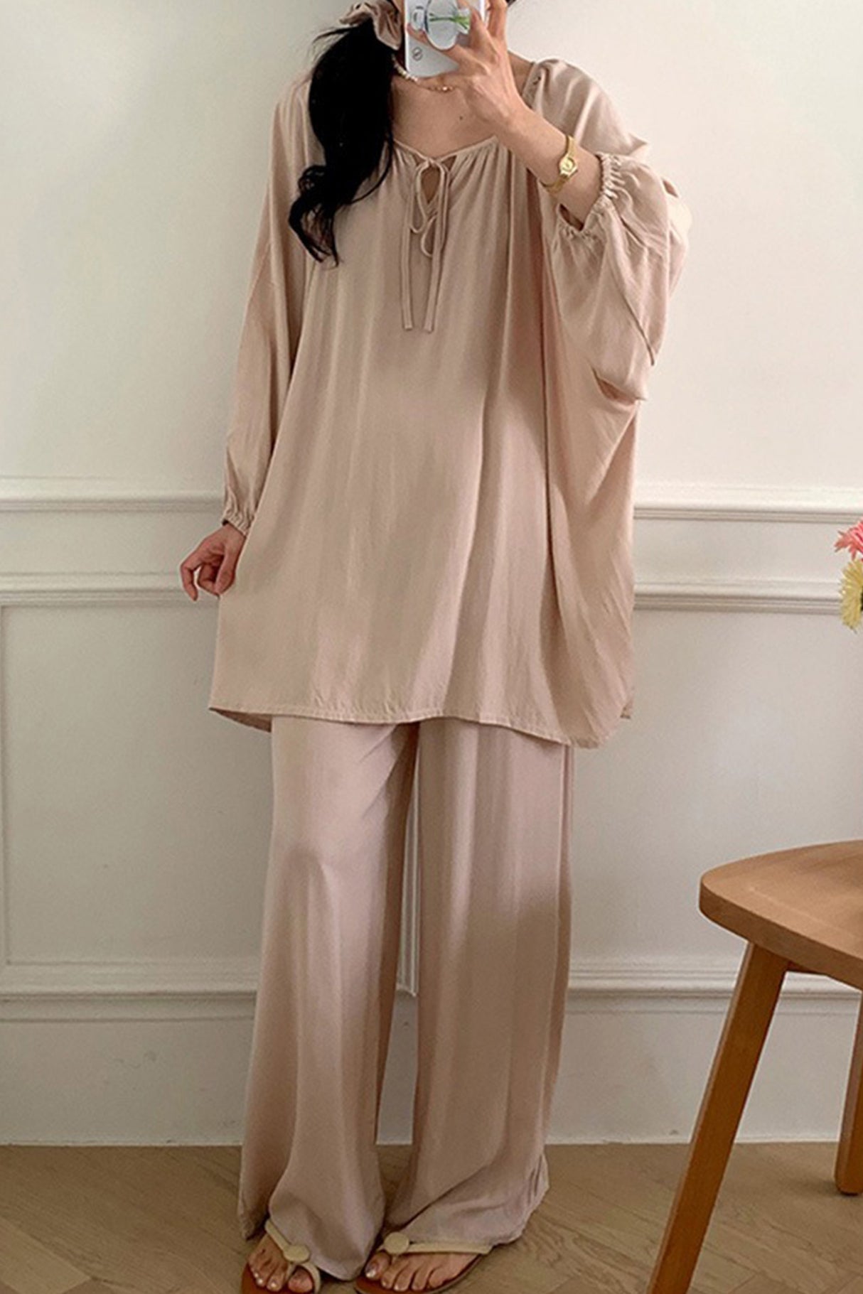 Arolora Printed Tie-up Oversize Loungewear