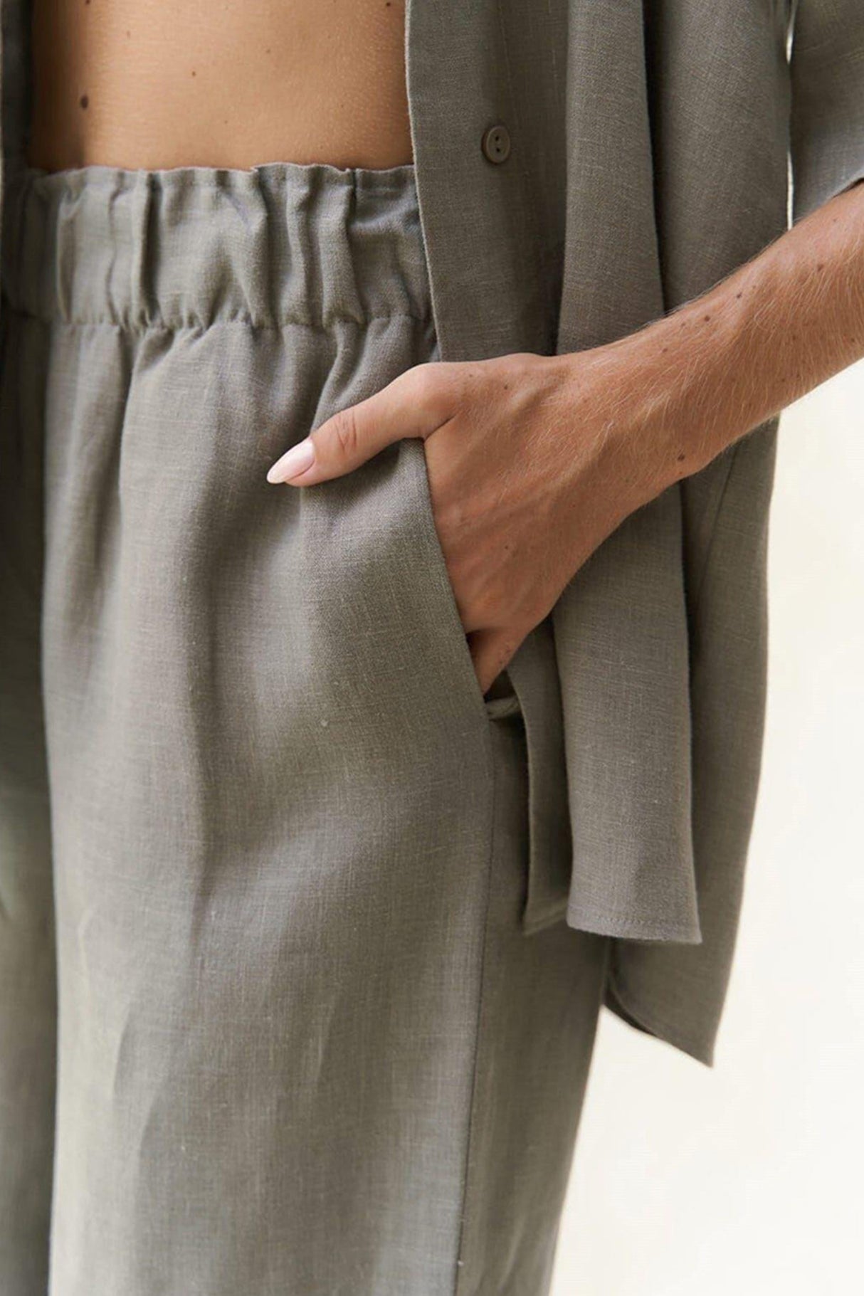 Arolora Solid Color Cotton Half Sleeve Blouse Pants Set