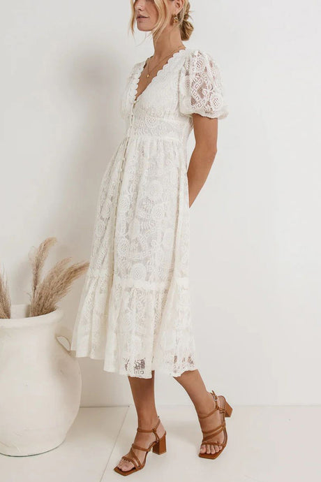 Arolora Lace Single-breasted Midi Dress