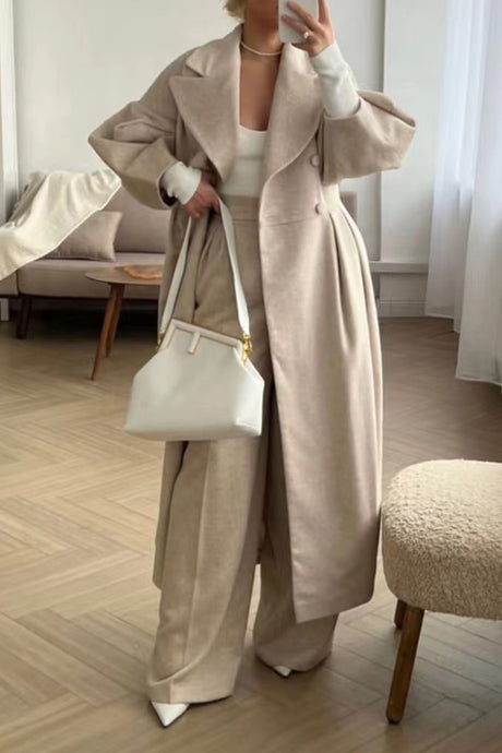 Lapel Lantern Sleeve Button-down Long Coat