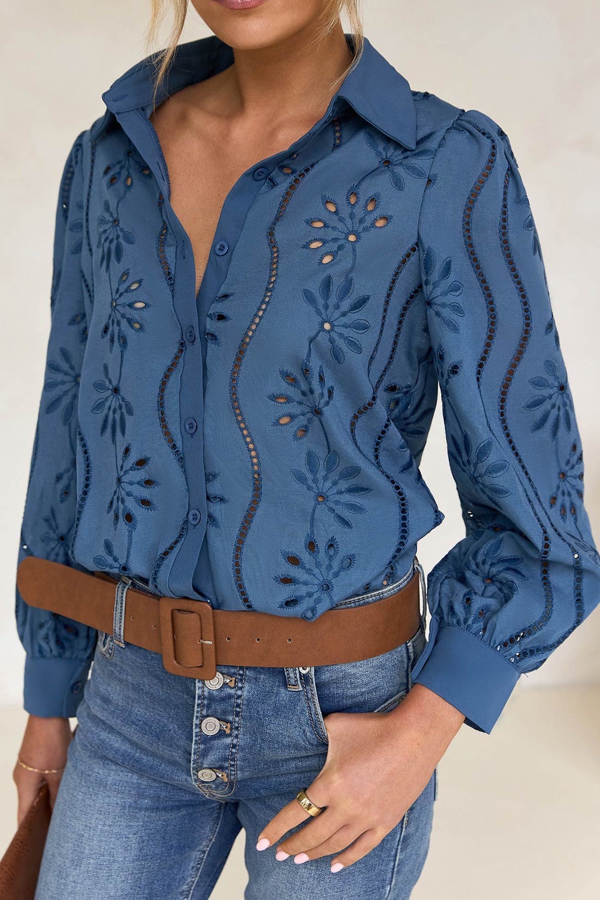 Hollow Out Puff Sleeve Blouse