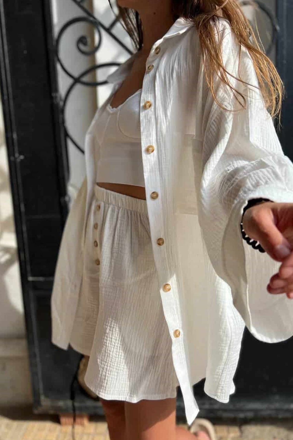 Single-breasted Three-quarter Sleeve Shirt Set