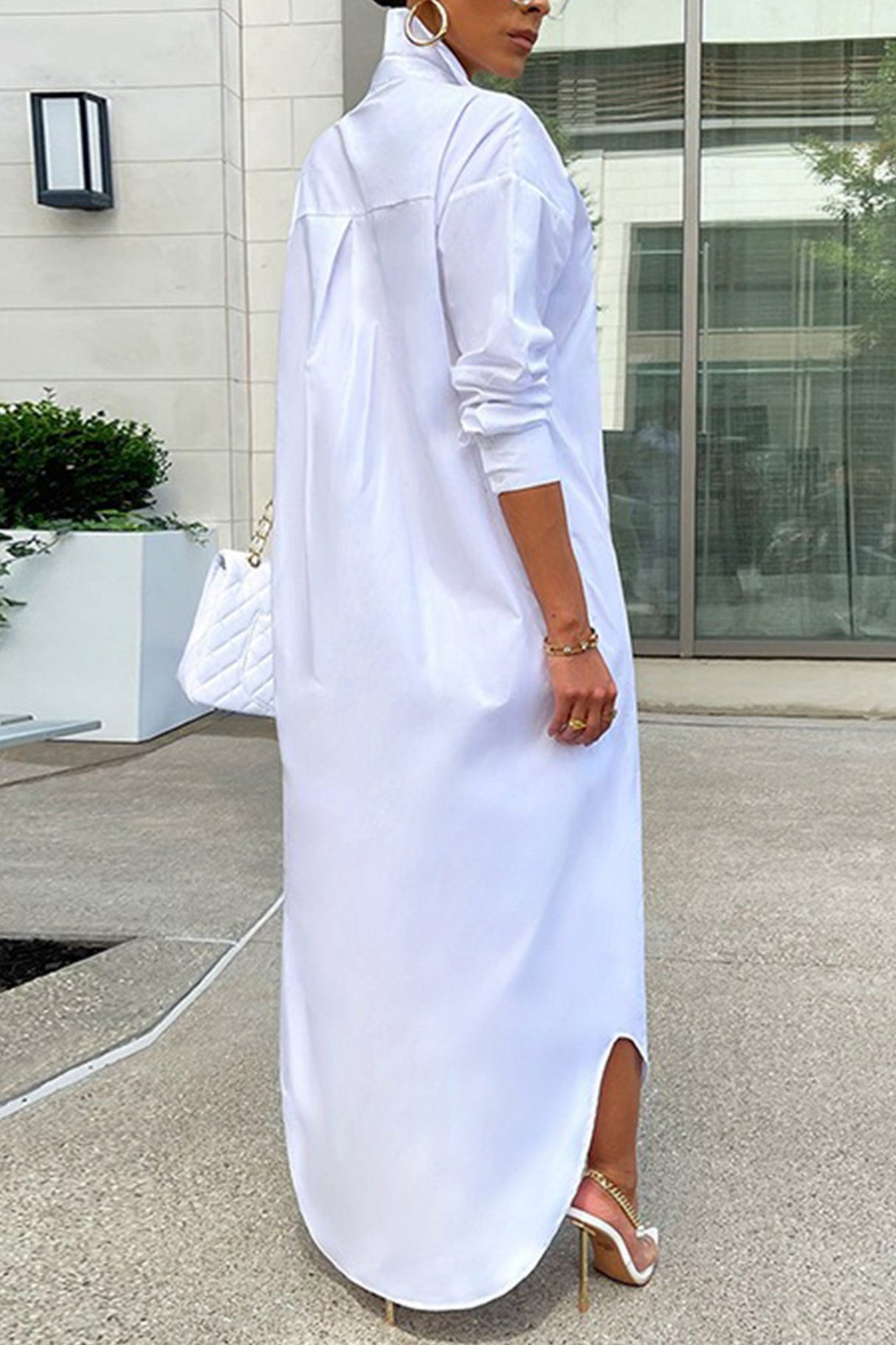 Solid Color Single-breasted Long Blouse