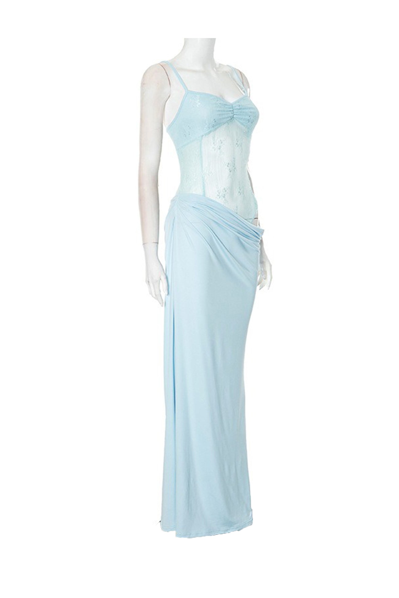 Low Cut Lace Patchwork Ruched Cami Dress