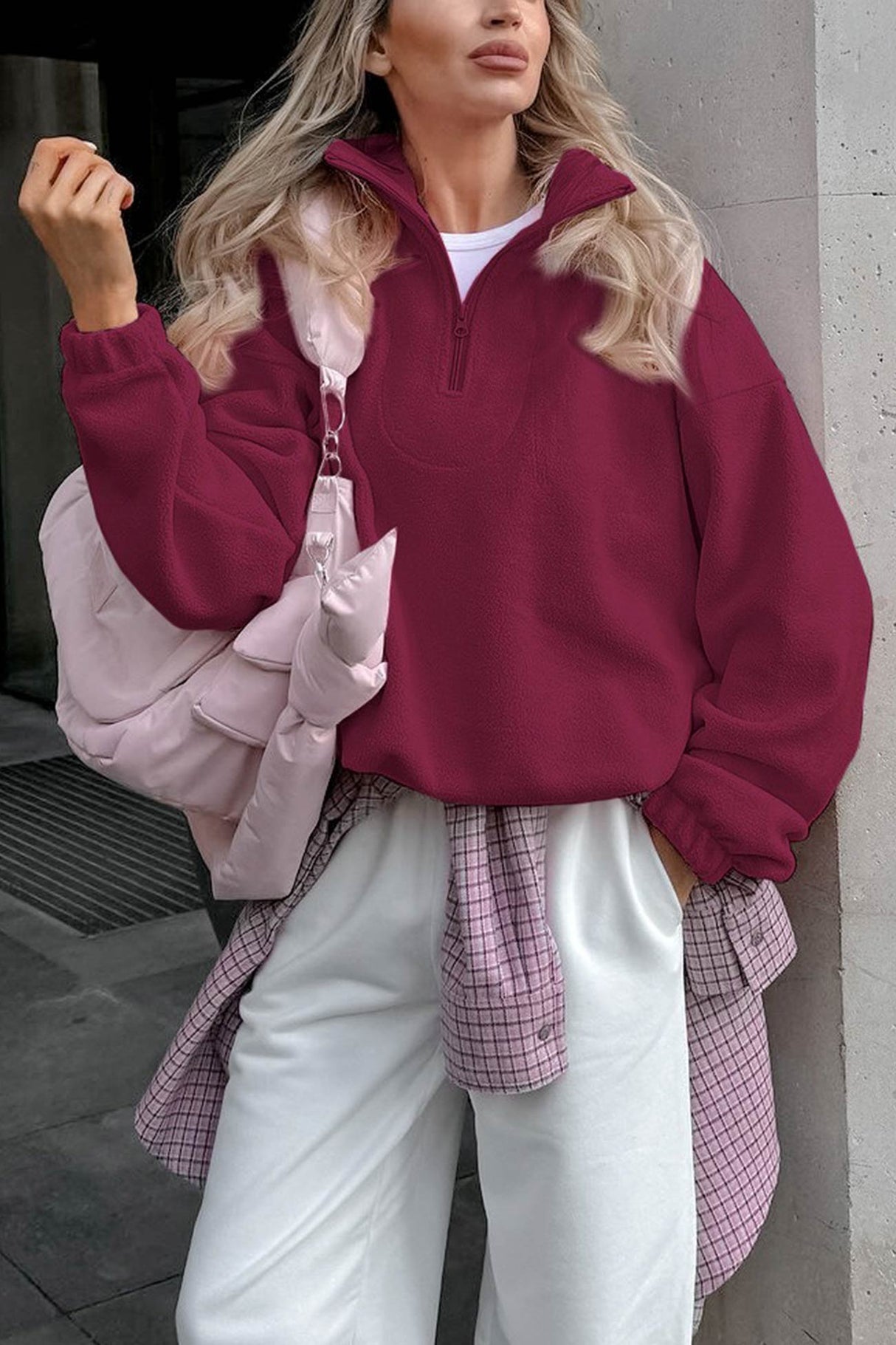 Polar Fleece Lapel Zip-up Sweatshirt