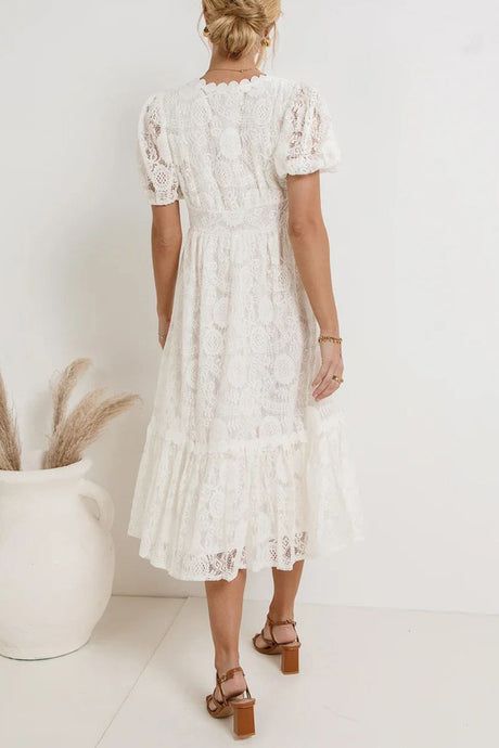 Arolora Lace Single-breasted Midi Dress