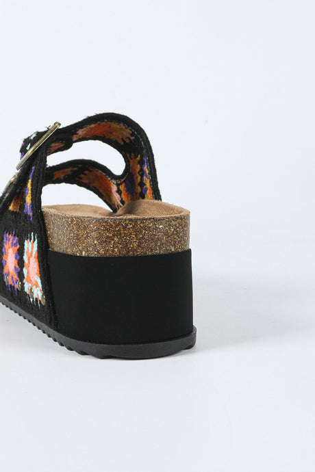 Boho Floral Embroidery Platform Sandals