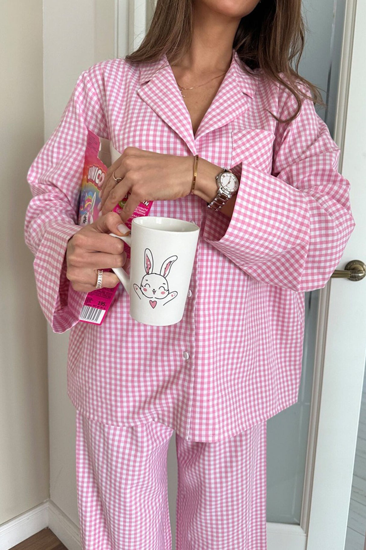 Plaid Blouse Cotton Two-piece Outfit