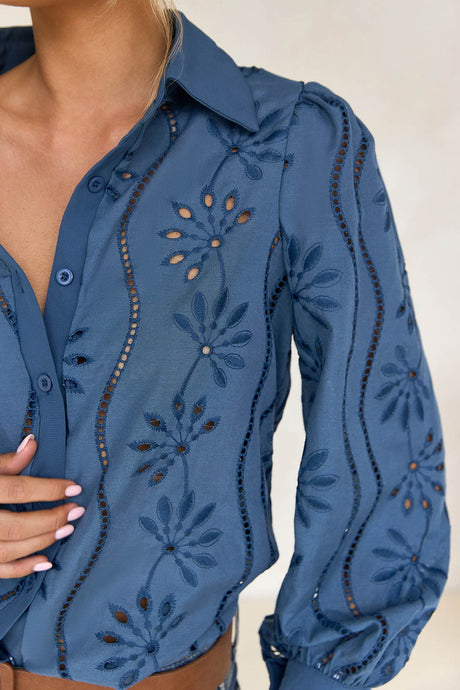 Hollow Out Puff Sleeve Blouse