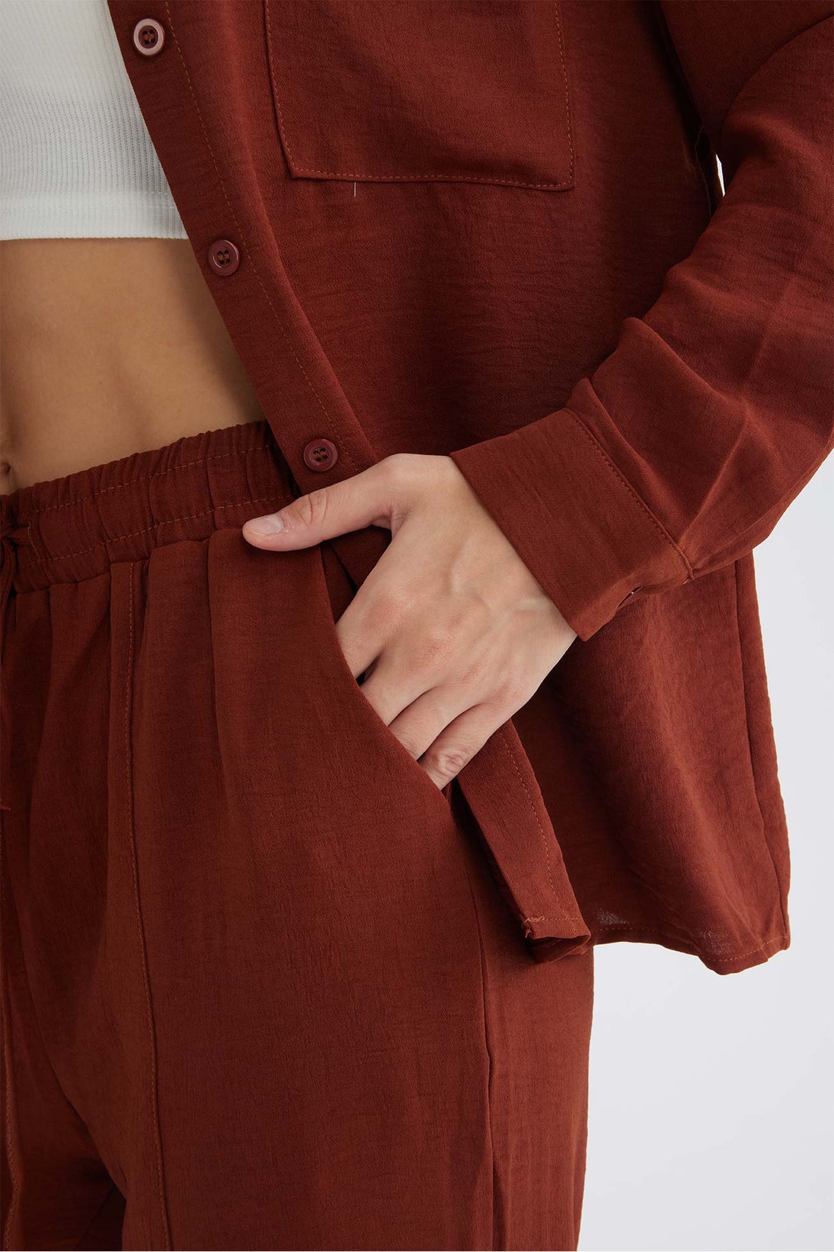 Long Sleeve Solid Color Shirt Long Pants Set