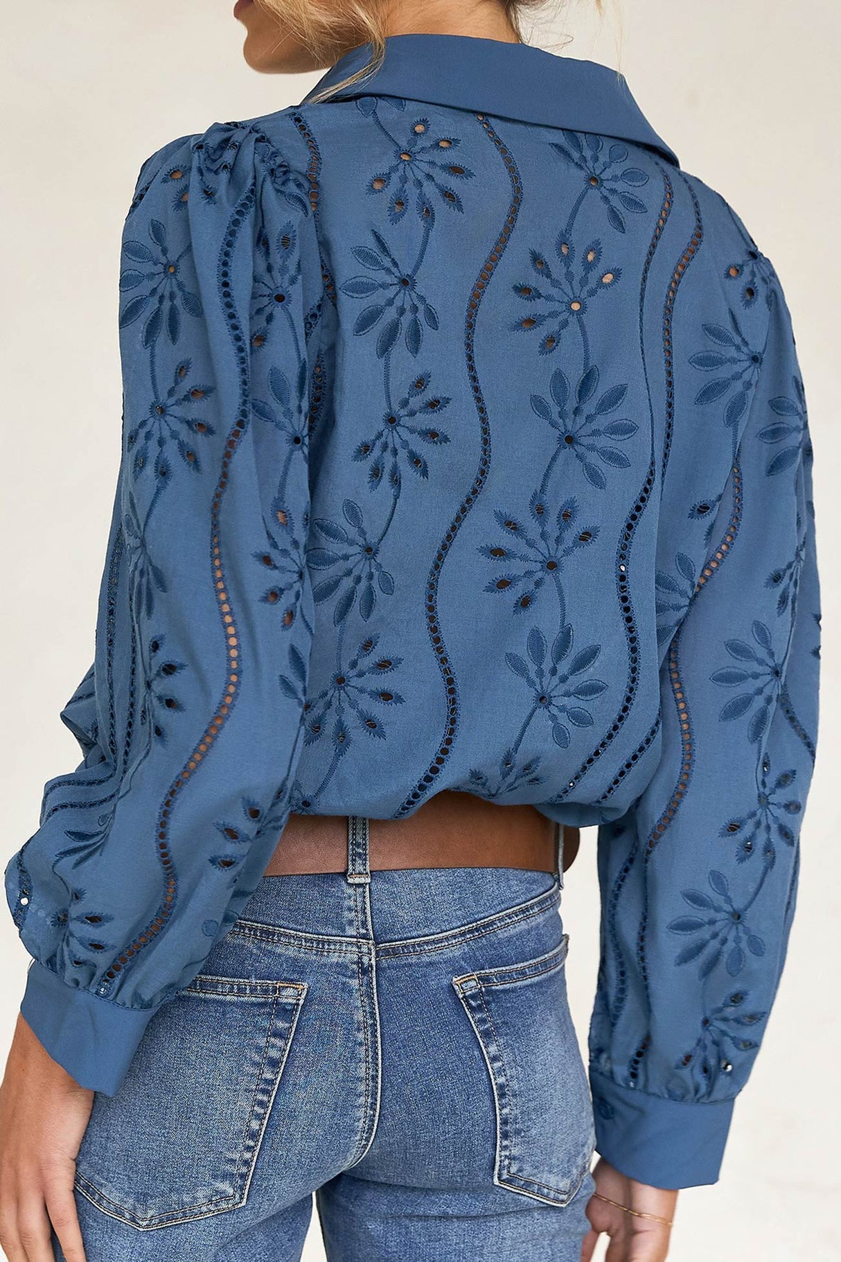 Hollow Out Puff Sleeve Blouse