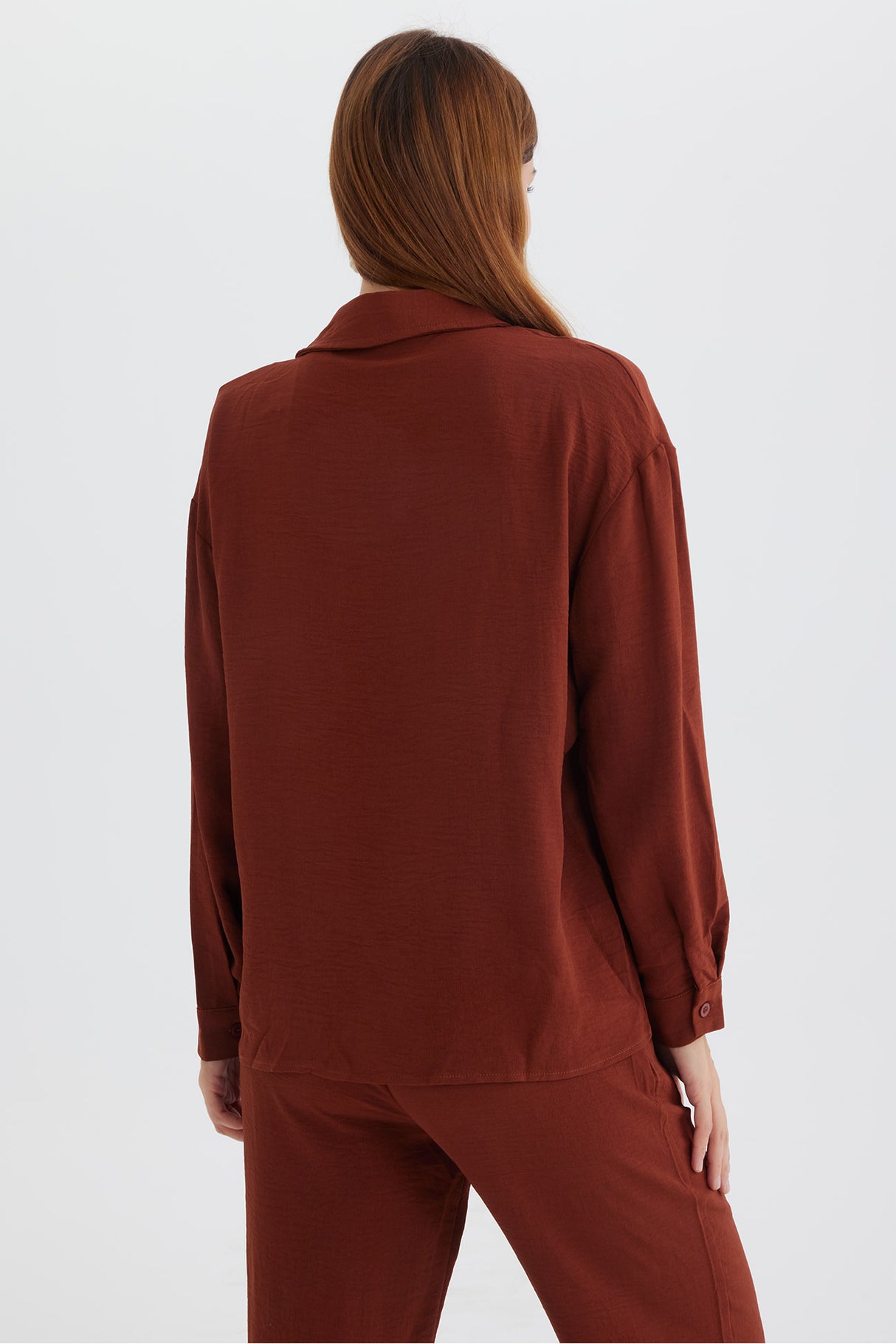 Long Sleeve Solid Color Shirt Long Pants Set