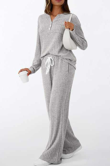 Ribbed Pitted Brushed Two Piece Pants Set