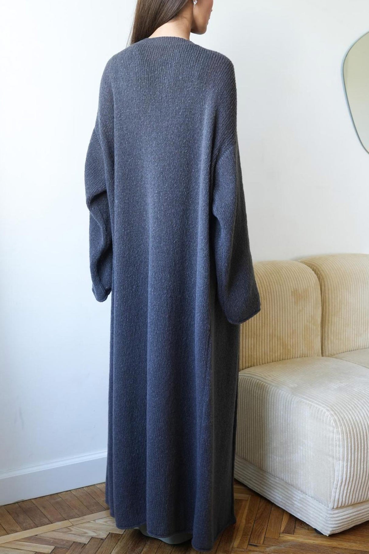 Solid Color Open Front Long Cardigan