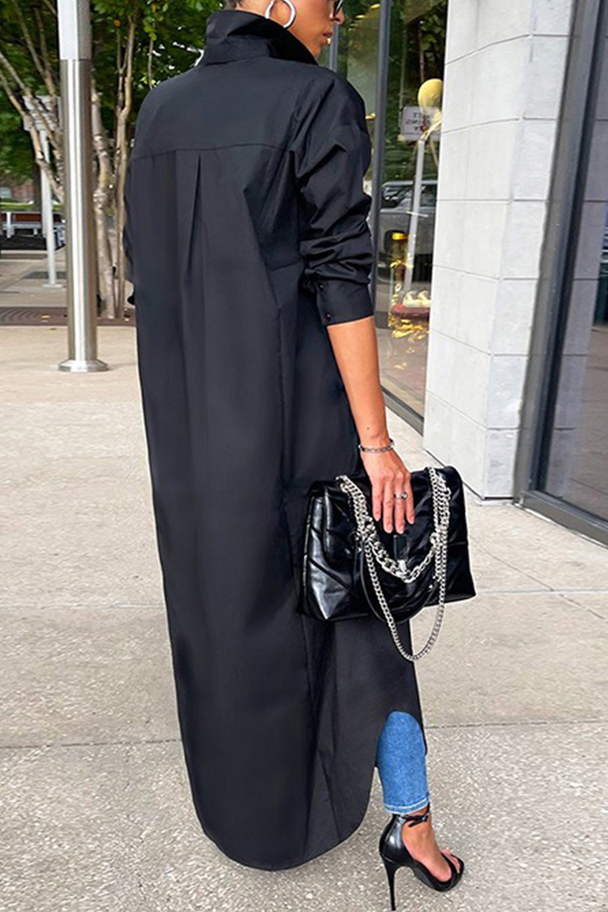 Solid Color Single-breasted Long Blouse