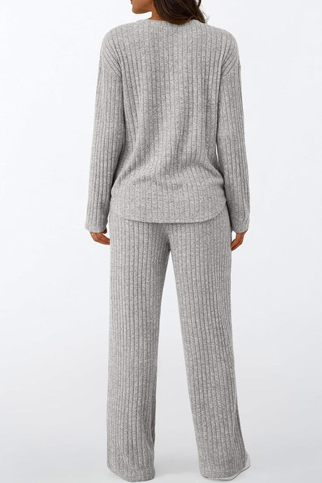 Ribbed Pitted Brushed Two Piece Pants Set