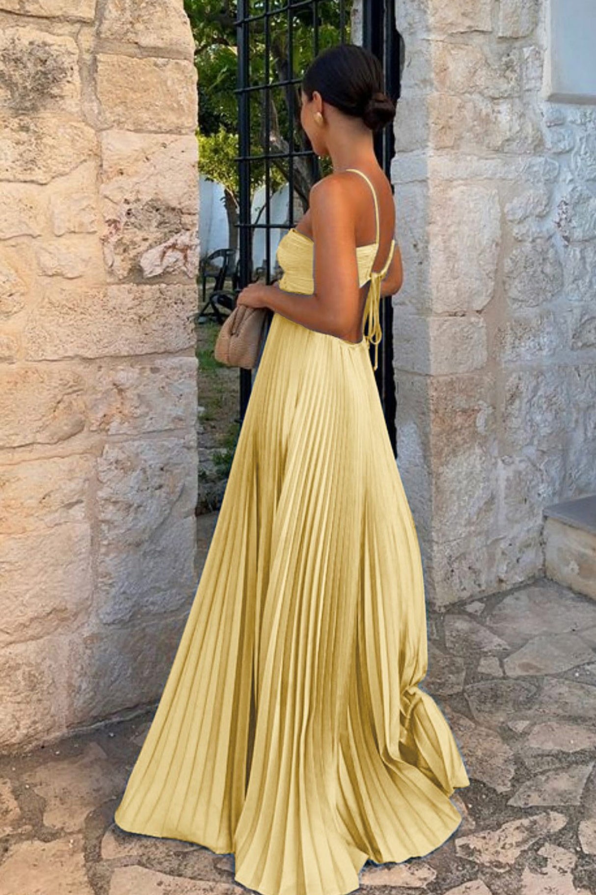 Arolora Halterneck Cutout Pleated Maxi Dress