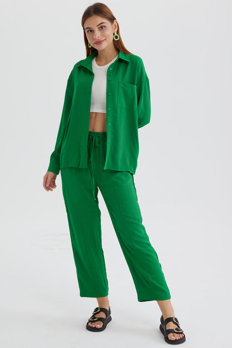 Long Sleeve Solid Color Shirt Long Pants Set