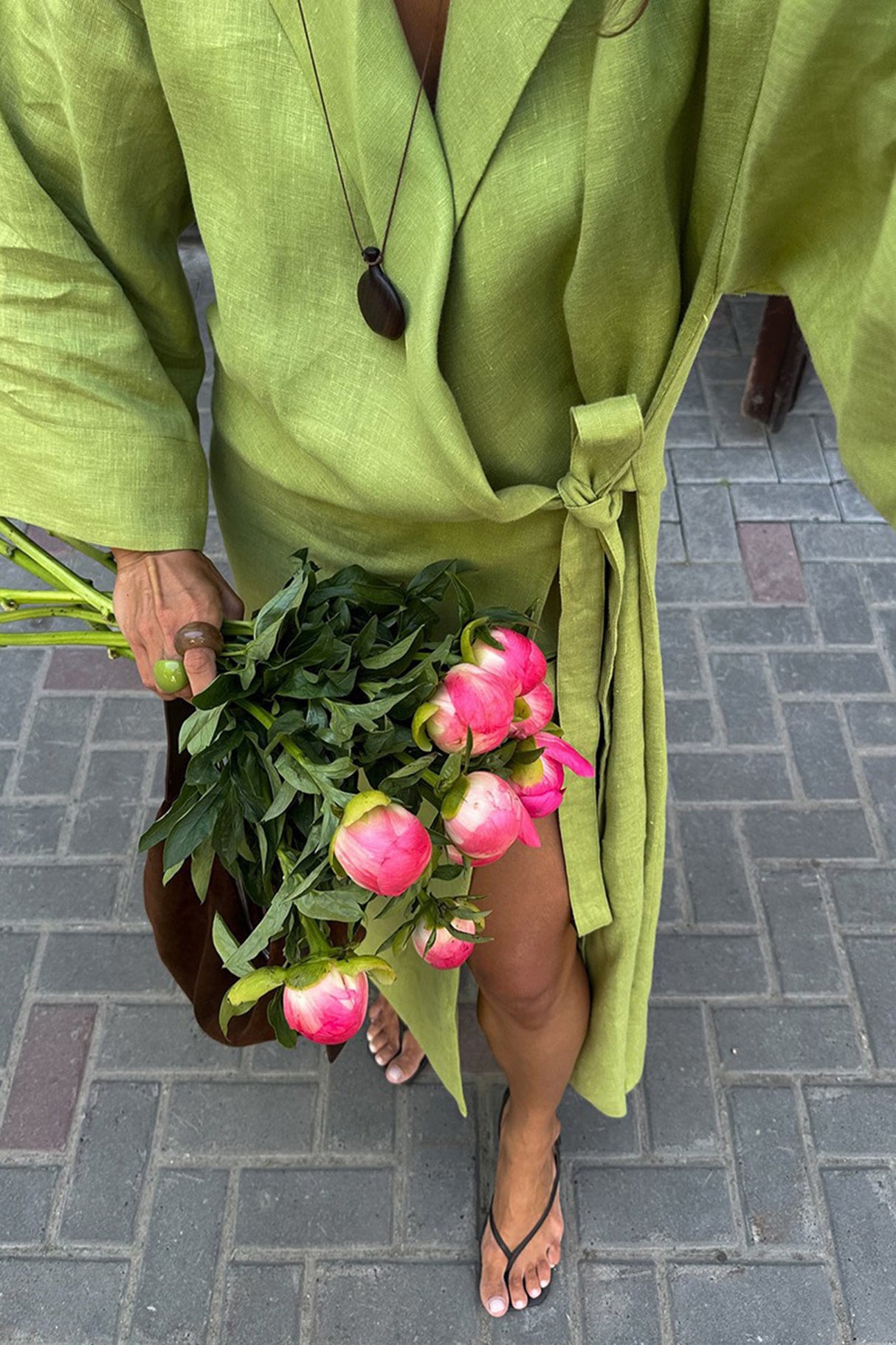 Lapel Tie-up Cotton Linen Dress