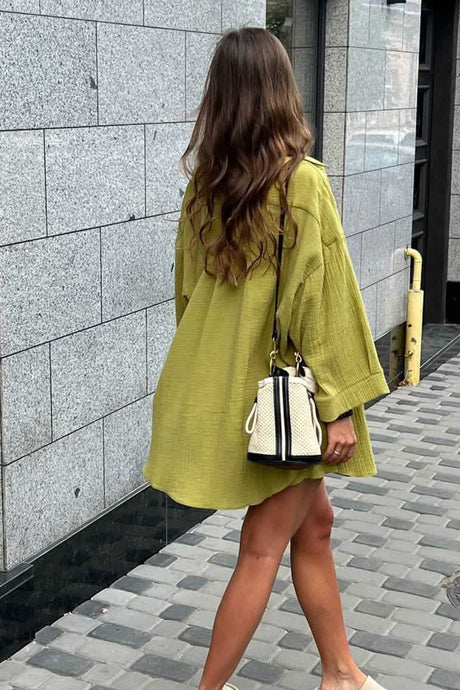 Single-breasted Three-quarter Sleeve Shirt Set