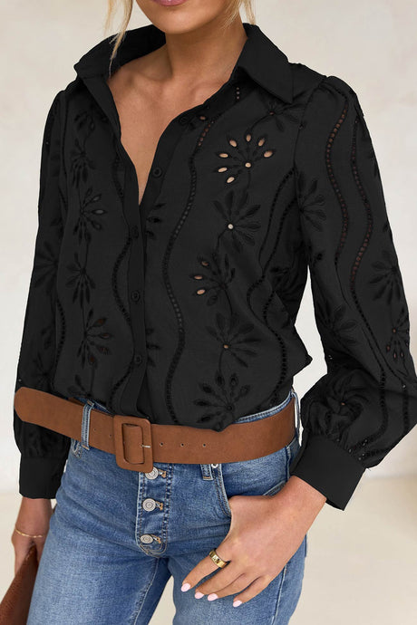 Hollow Out Puff Sleeve Blouse