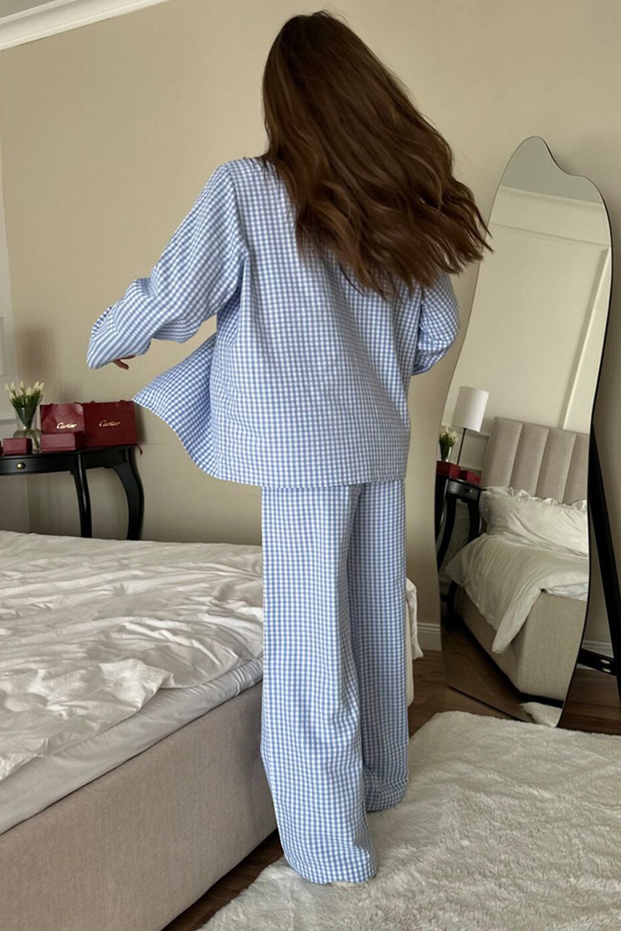 Plaid Blouse Cotton Two-piece Outfit