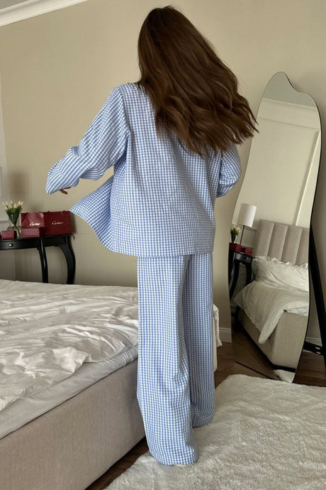 Plaid Blouse Cotton Two-piece Outfit