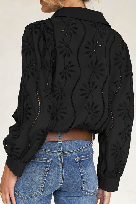 Hollow Out Puff Sleeve Blouse