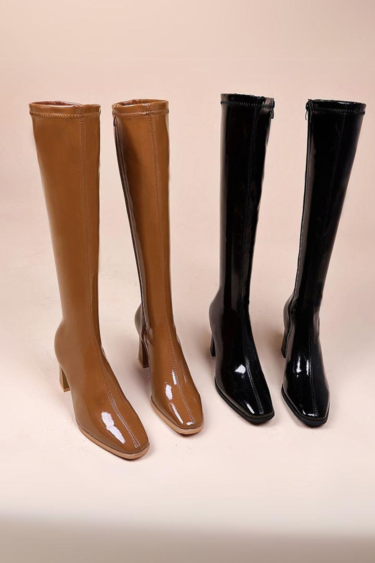 Solid Color Latex Knee Boots