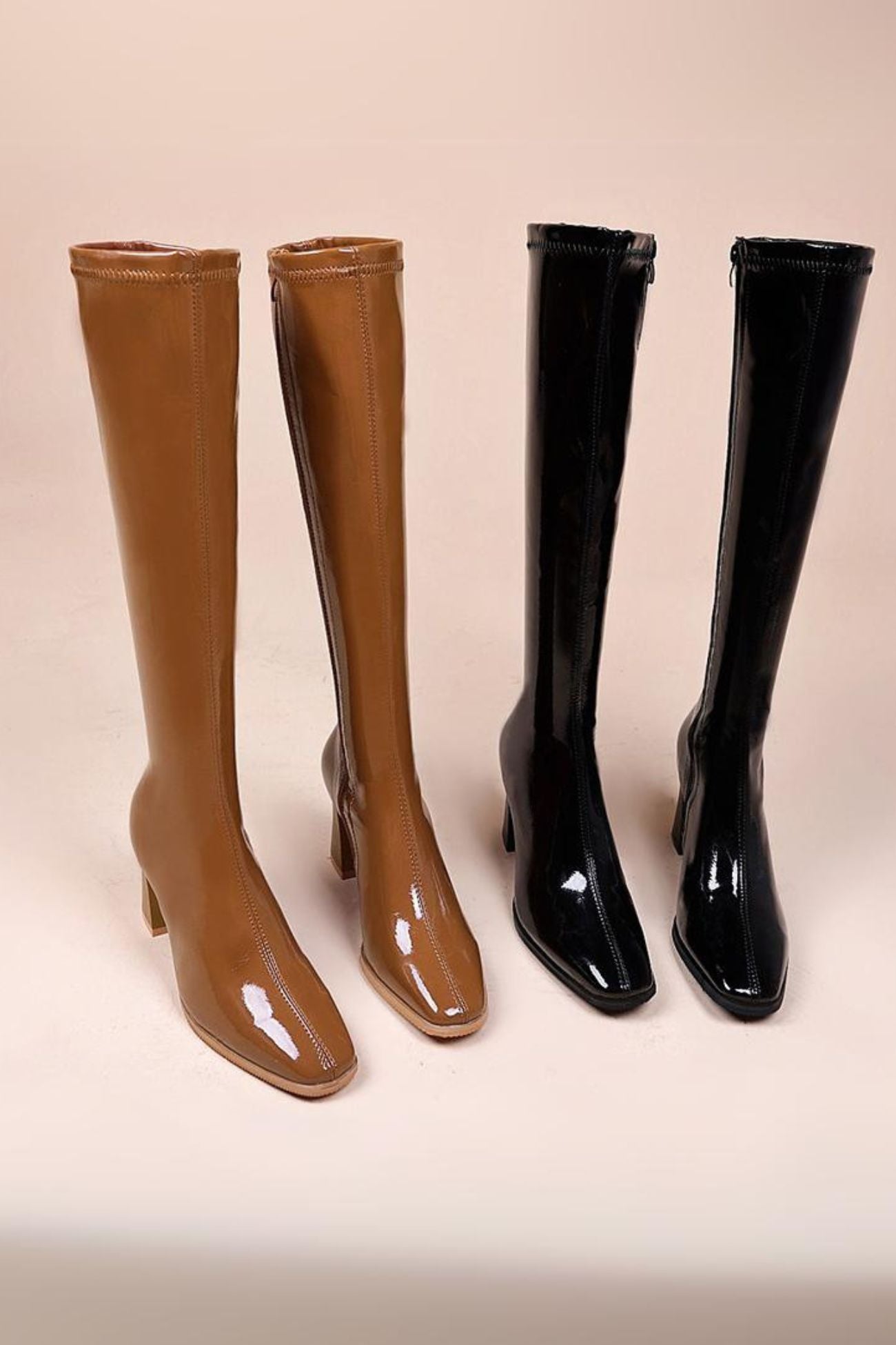 Solid Color Latex Knee Boots