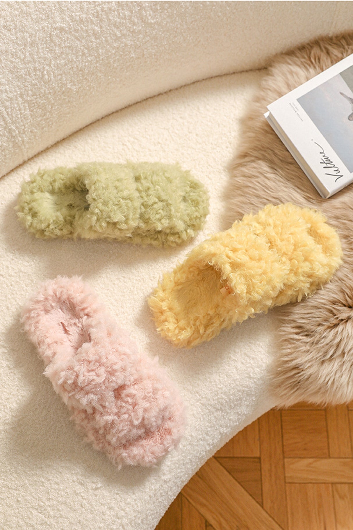 Solid Color Open Toe Home Fuzzy Slippers