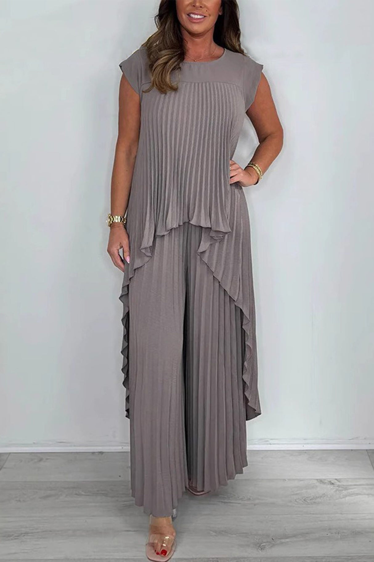 High-Low Pleated Tank Top Pants Set