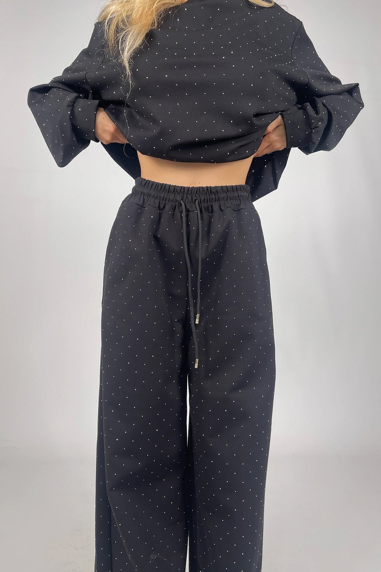 Rhinestone Sweatshirt Two-piece Outfit