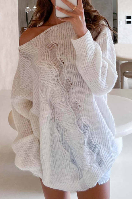 Crew Neck Hollow Knitted Sweater