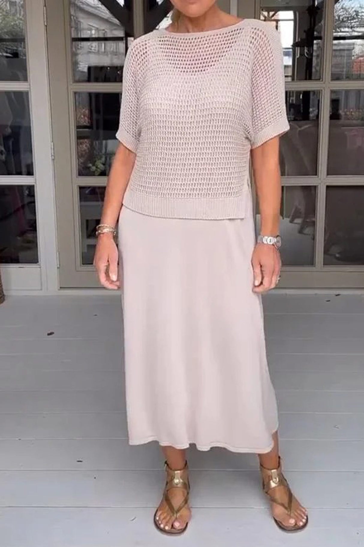 Hollow Out Knit Cover-up Tank Dress Two-piece Set