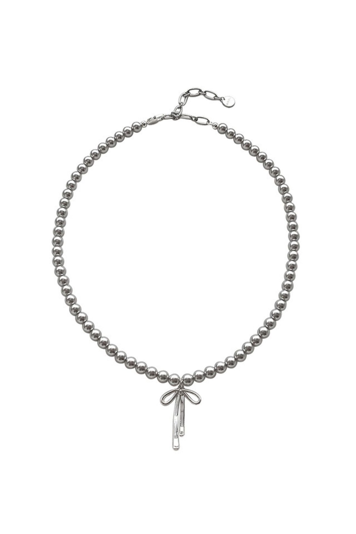 Bow Pendant Grey Pearl Necklace