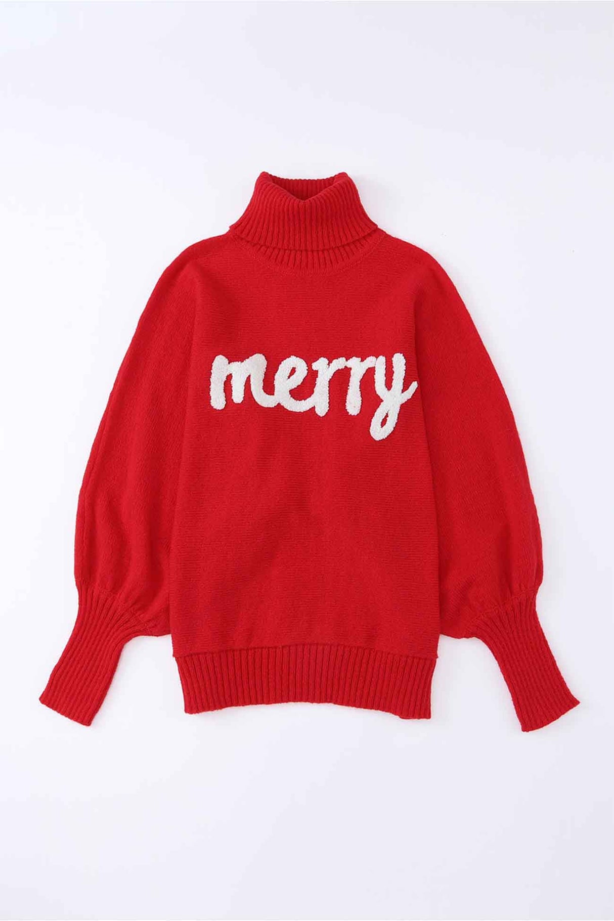 Merry Printed Dolman Sleeve Turtleneck Knitted Sweater