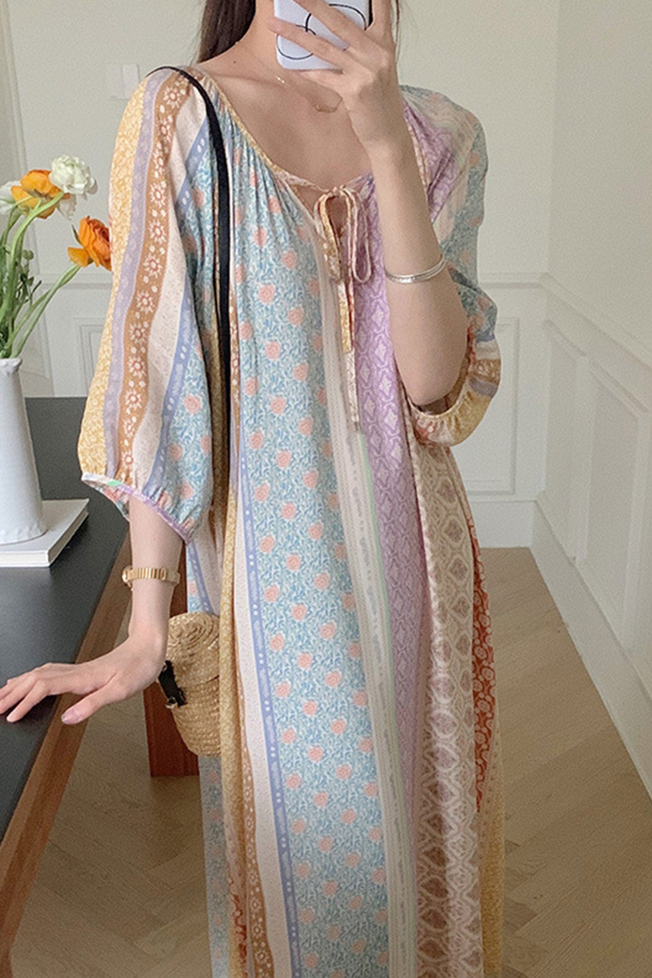 Arolora Printed Tie-up Oversize Loungewear