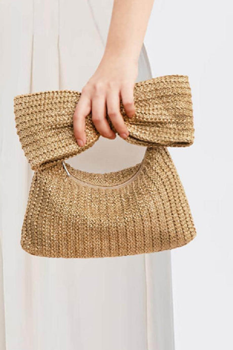 Arolora Bow Hand Made Straw Woven Clutch