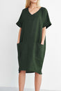 Arolora V-Neck Short Sleeve Pocketed Cotton Dress