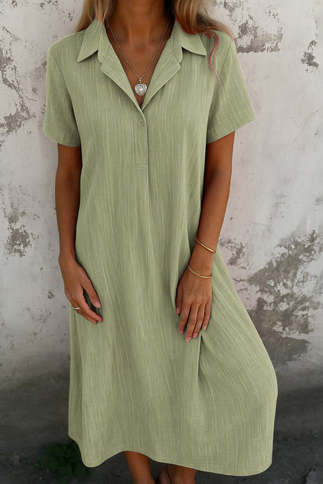 Arolora V-Neck Solid Color Short-Sleeve Shirt Dress