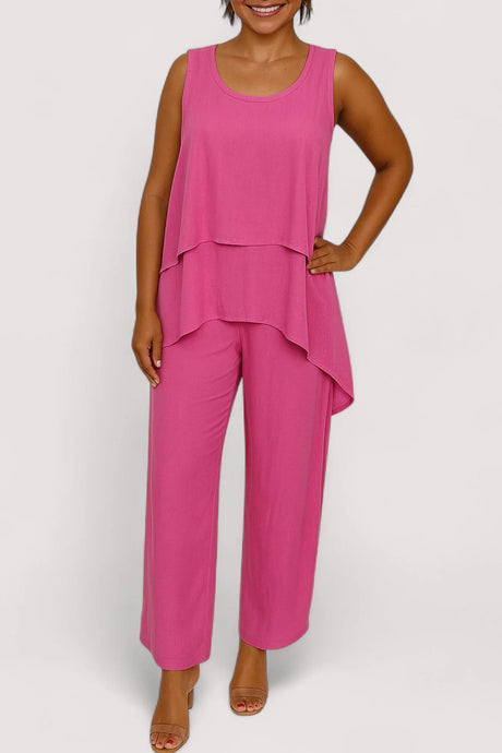 Arolora Solid Color Irregular Three-piece Outfit