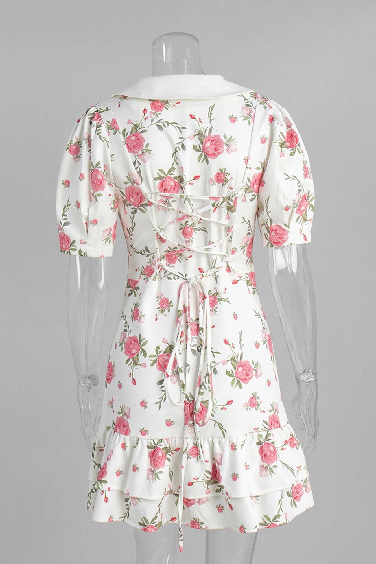 Arolora V-Neck Puff Sleeve A-line Ruffle Mini Dress