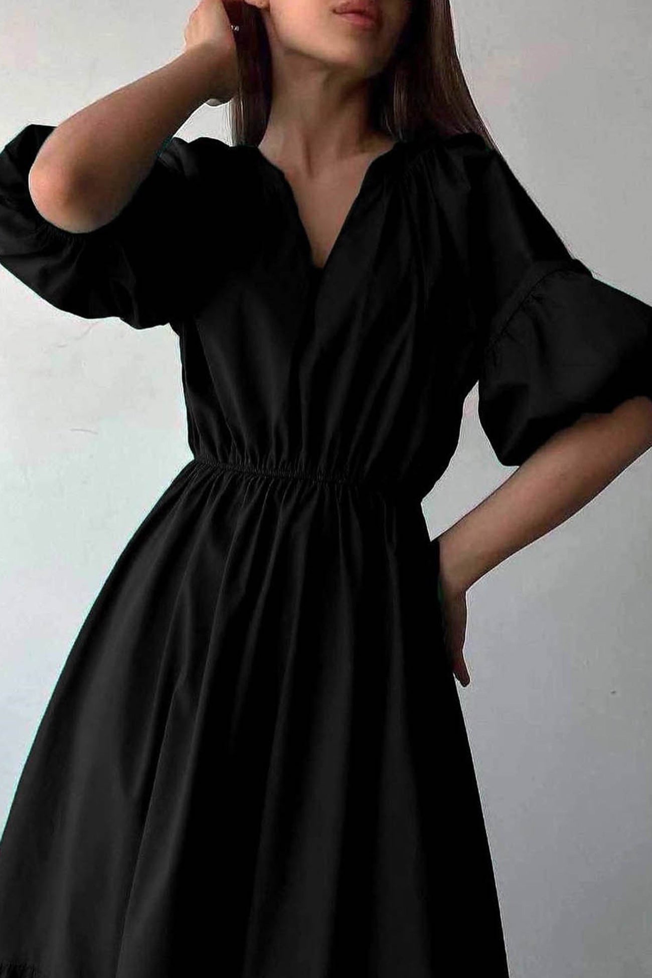 Arolora Half Sleeve V Neck High Waist Midi Dress