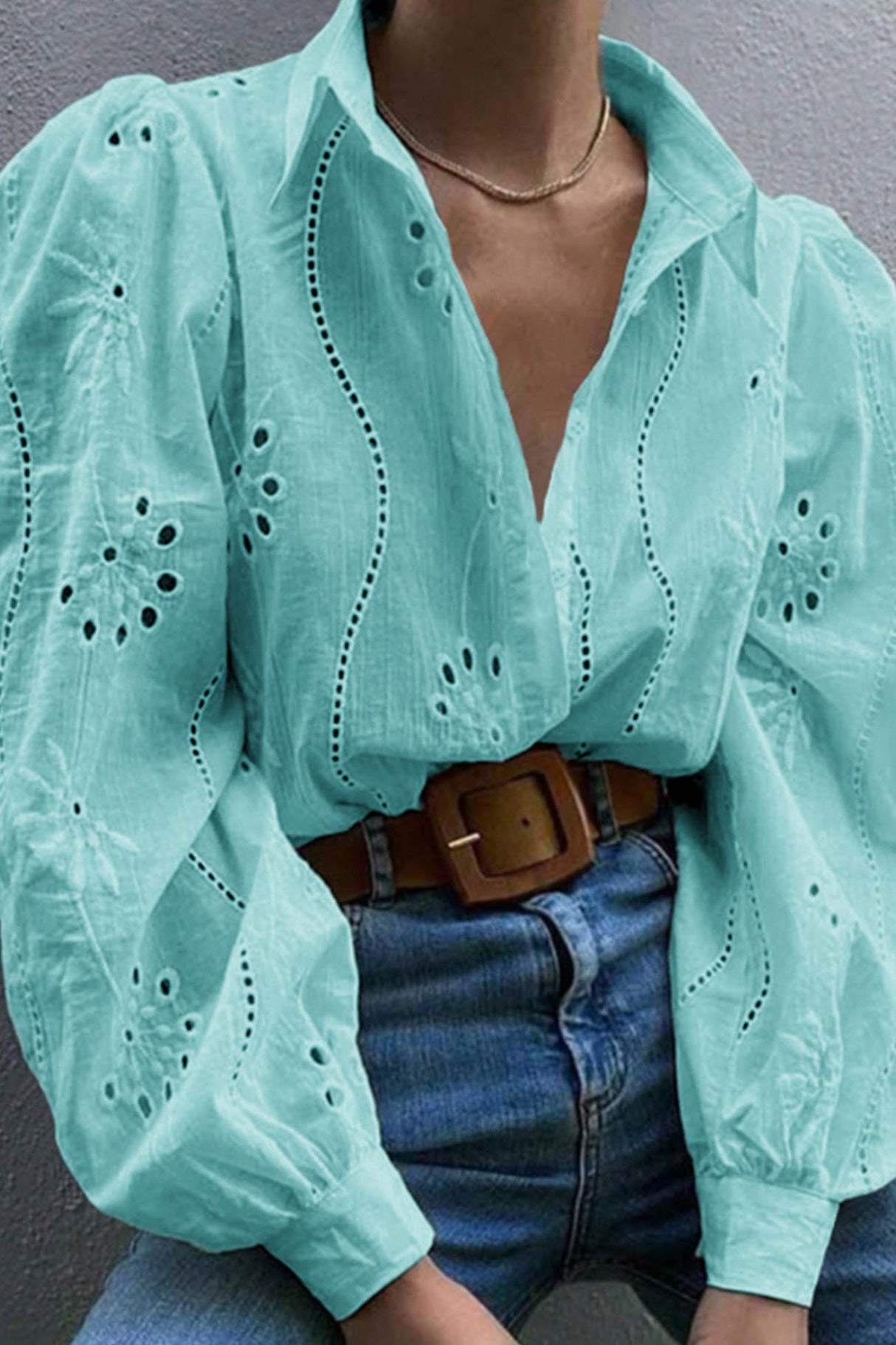 Hollow Out Puff Sleeve Blouse