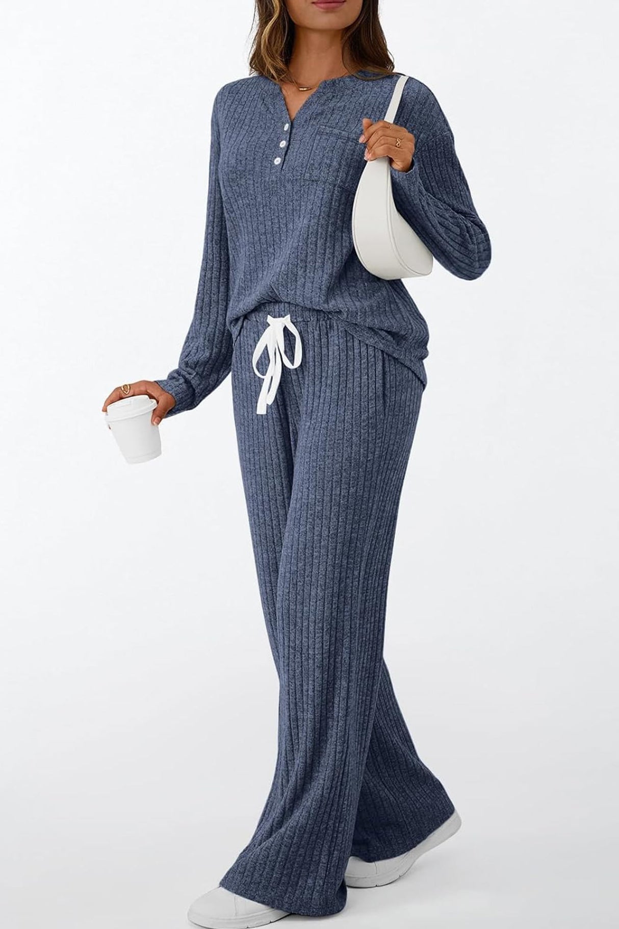 Ribbed Pitted Brushed Two Piece Pants Set