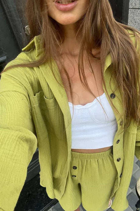 Single-breasted Three-quarter Sleeve Shirt Set