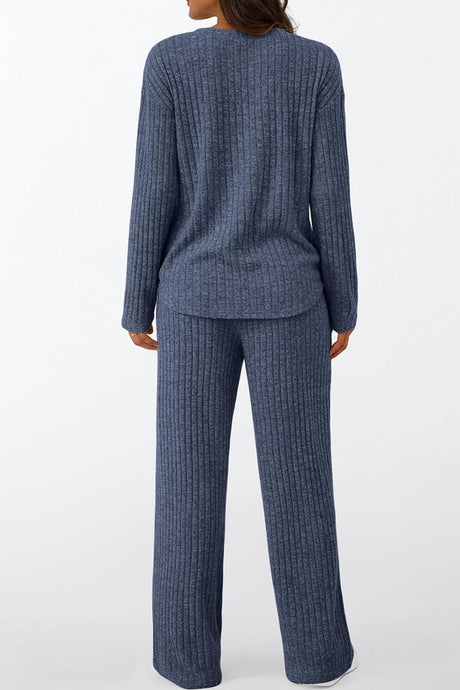 Ribbed Pitted Brushed Two Piece Pants Set