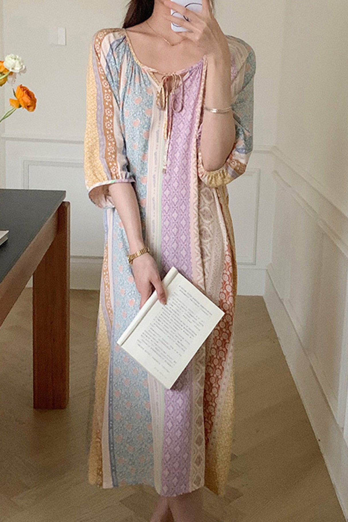 Arolora Printed Tie-up Oversize Loungewear