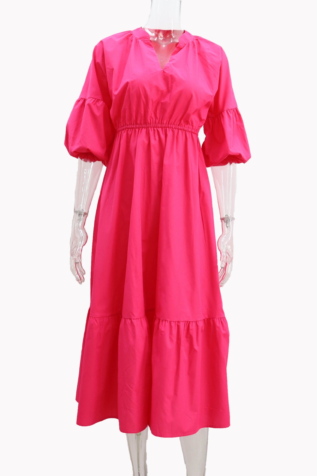 Arolora Half Sleeve V Neck High Waist Midi Dress